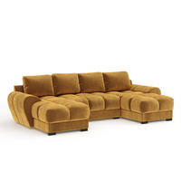 WOHNLANDSCHAFT Peebles Honigfarbe Samtstoff - Schwarz/Honig, Holz/Holzwerkstoff (330/90/175cm) - Maison de Reve