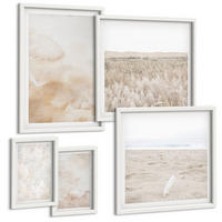 BILDER SET 5er Set - 50x50 cm & 20x30 cm & 40x60 cm Weißer Rahmen - Modische Pastelltexturen - Weiß, Kunststoff (40/60cm) - TULUP