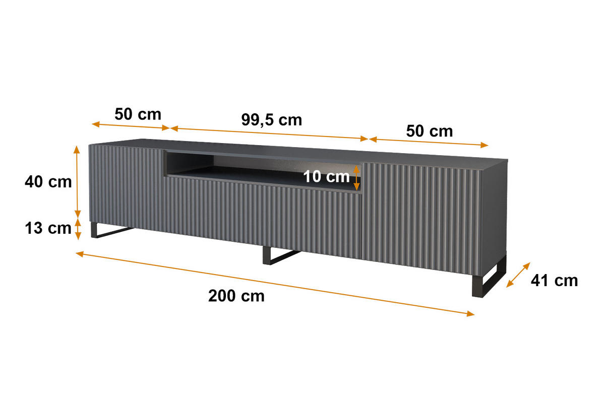 LOWBOARD NOA-2-S 200x53x41 cm - Graphit - Schwarz/Graphitfarben, Holzwerkstoff (200/53/41cm) - ALTDECOR