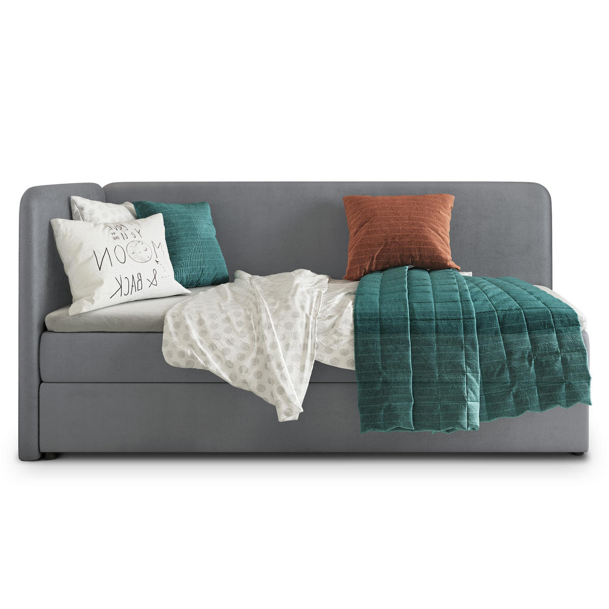 POSTEL BOXSPRING GINA 100x200 cm, s matrací a úložným prostorem, šedá - šedá, kompozitní dřevo/textil (100/200cm) - MASSENO