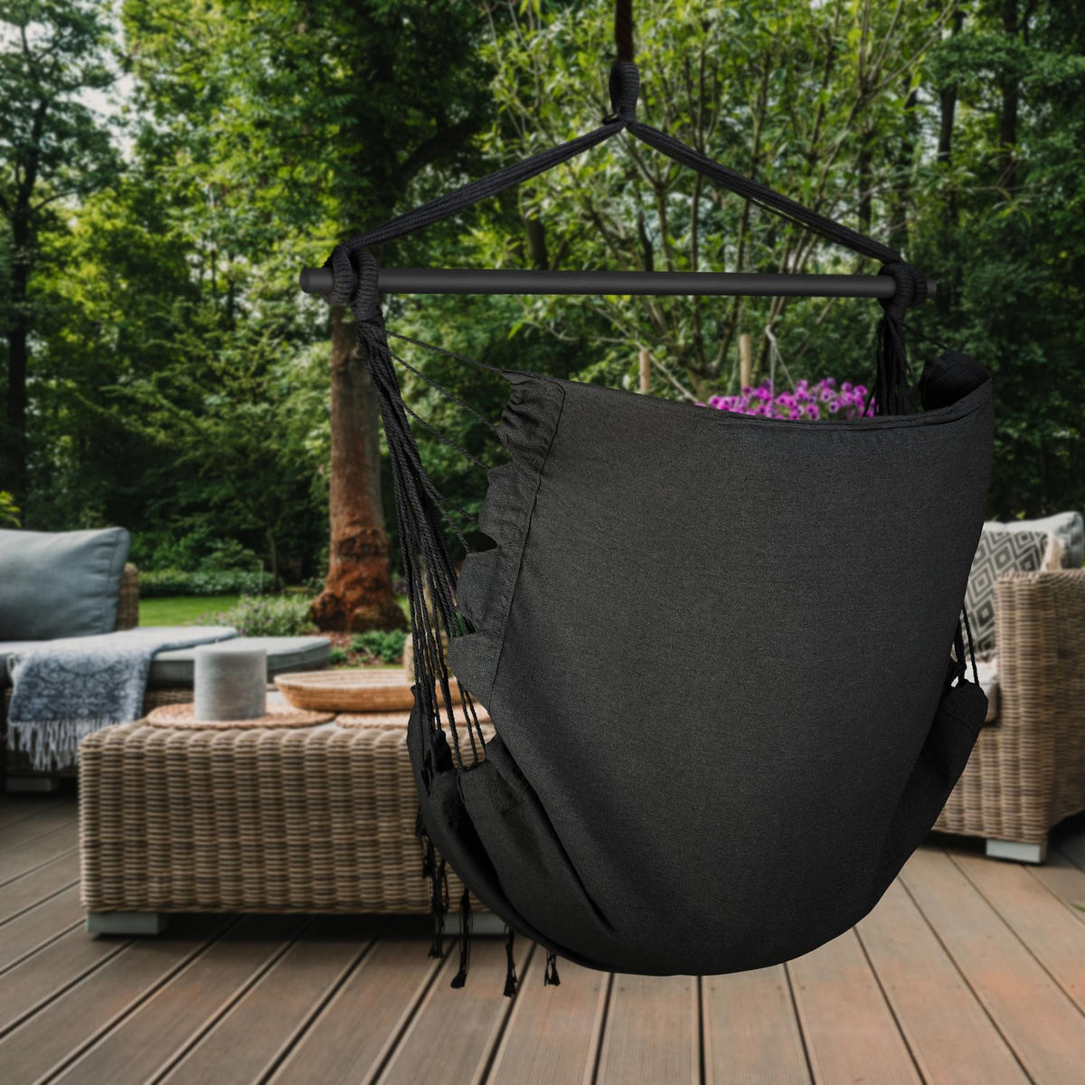 HÄNGESESSEL mit 2 Kissen 75/100/130 cm, bis 140 kg - Schwarz/Weiß, Textil (100/130/75cm) - Outtec