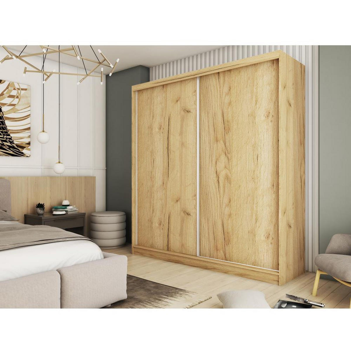 SCHWEBETÜRENSCHRANK Mario II 200/216/61 eiche Artisan mit Schubladen - Eiche Artisan, Holzwerkstoff (200/216/61cm) - Beautysofa