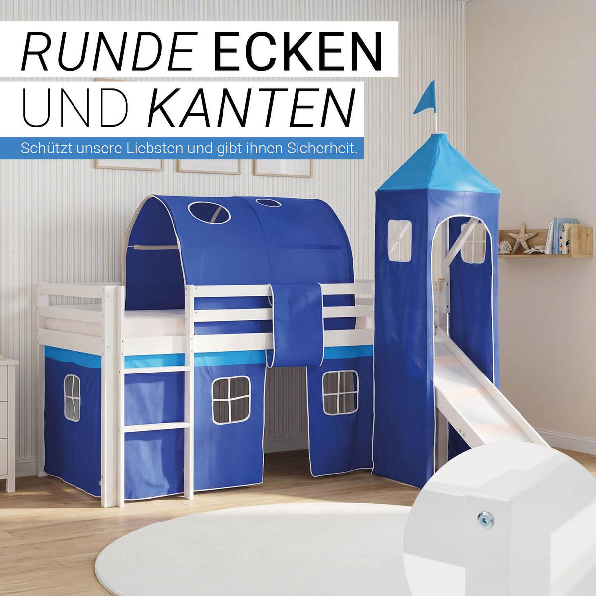 HOCHBETT 90/200 cm in Blau mit Lattenrost + Matratze - Blau/Weiß, Holz - Homestyle4u