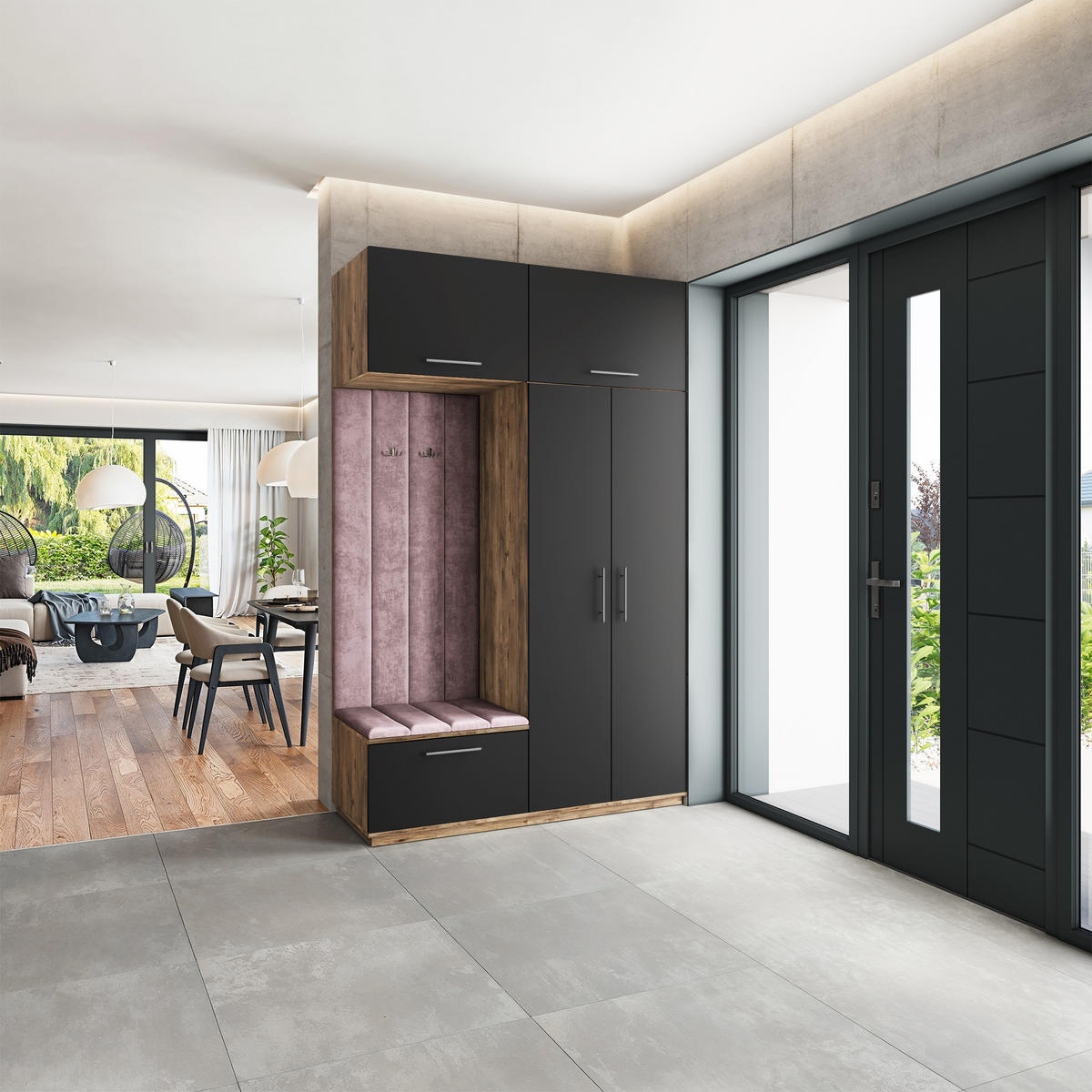 GARDEROBENSCHRANK REMA 150/240/60 cm Modern Garderobe-Set Eiche Lefkas - Eichefarben/Lila, Holzwerkstoff (150/240/60cm) - MASSENO