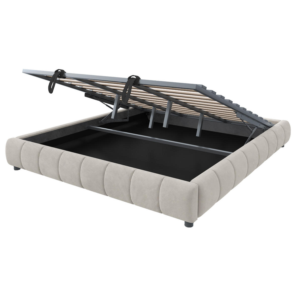 POLSTERBETT 180/200 cm Beige ohne Kopfteil mit LED-Beleuchtung und hydraulischem Stauraumrahmen - Beige, Textil (180/200cm) - OKWISH
