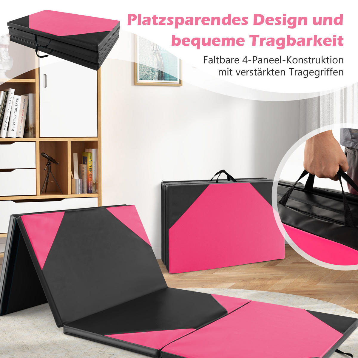 GYMNASTIKMATTE Rosenrot - Pink, Leder (117/300cm) - COSTWAY