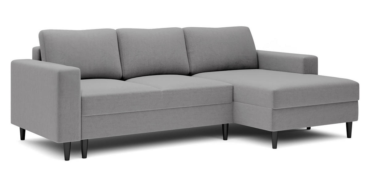 ECKSOFA Nalika Grau Velours - Schwarz/Grau, Holz/Textil (230/143cm) - Selsey