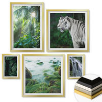 WANDBILDER 5er Set - 50x50 cm & 20x30 cm & 40x60 cm Goldrahmen - Blätter und Blüten in verschiedenen Farben - Goldfarben, Kunststoff (40/60cm) - ArtPrintCave