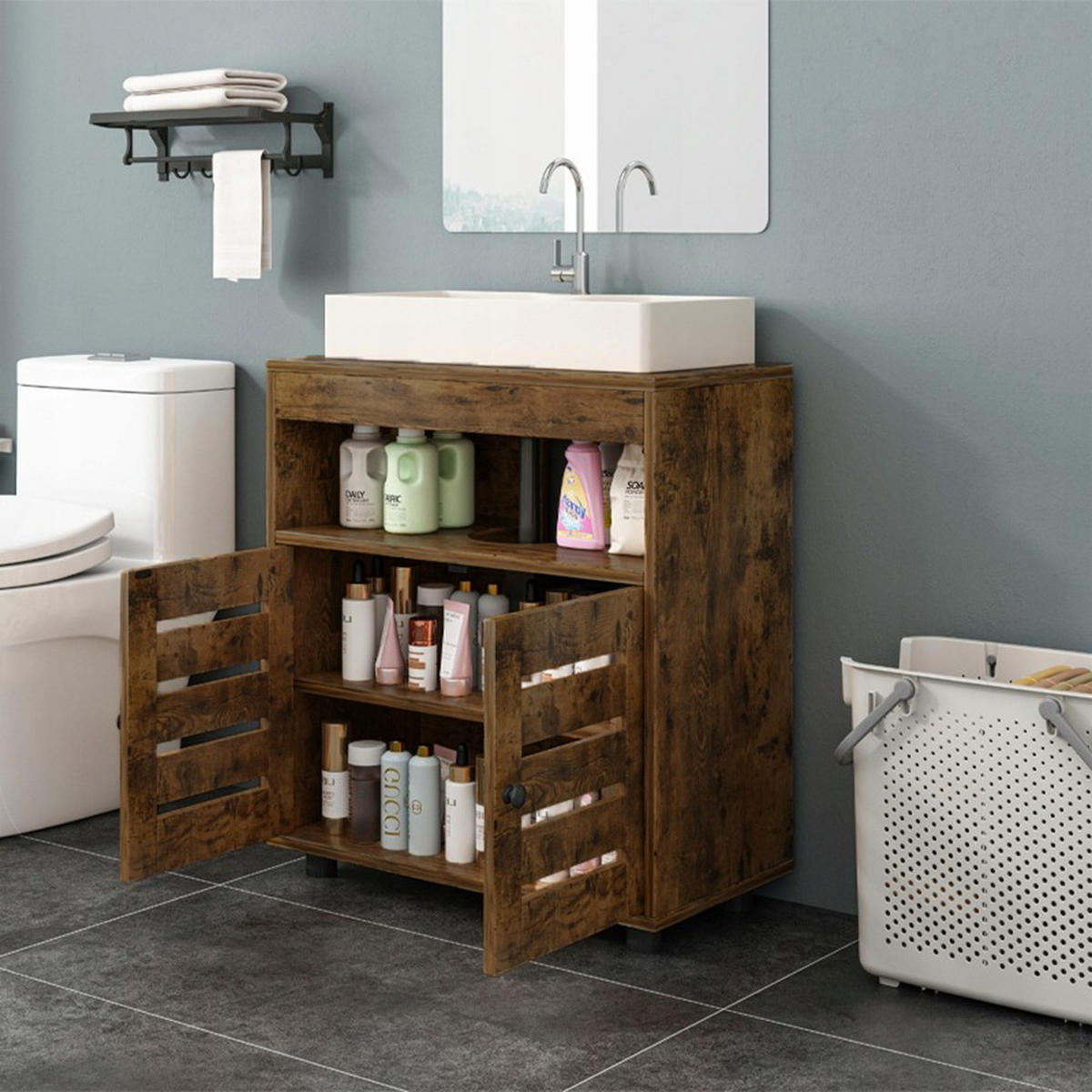 WASCHBECKENUNTERSCHRANK, braun, 60/30/63 cm - Braun, Holzwerkstoff (60/63/30cm)