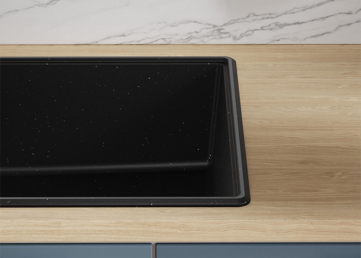 SPÜLBECKEN Kopenhagen, 2-er set Schwarz Metallic 78/50 cm 1 Becken + Ablauf-Set + Schneidebrett ab 45er Unterschrank - Chromfarben/Schwarz Hochglanz, Kunststoff (78/20/50cm) - Primagran