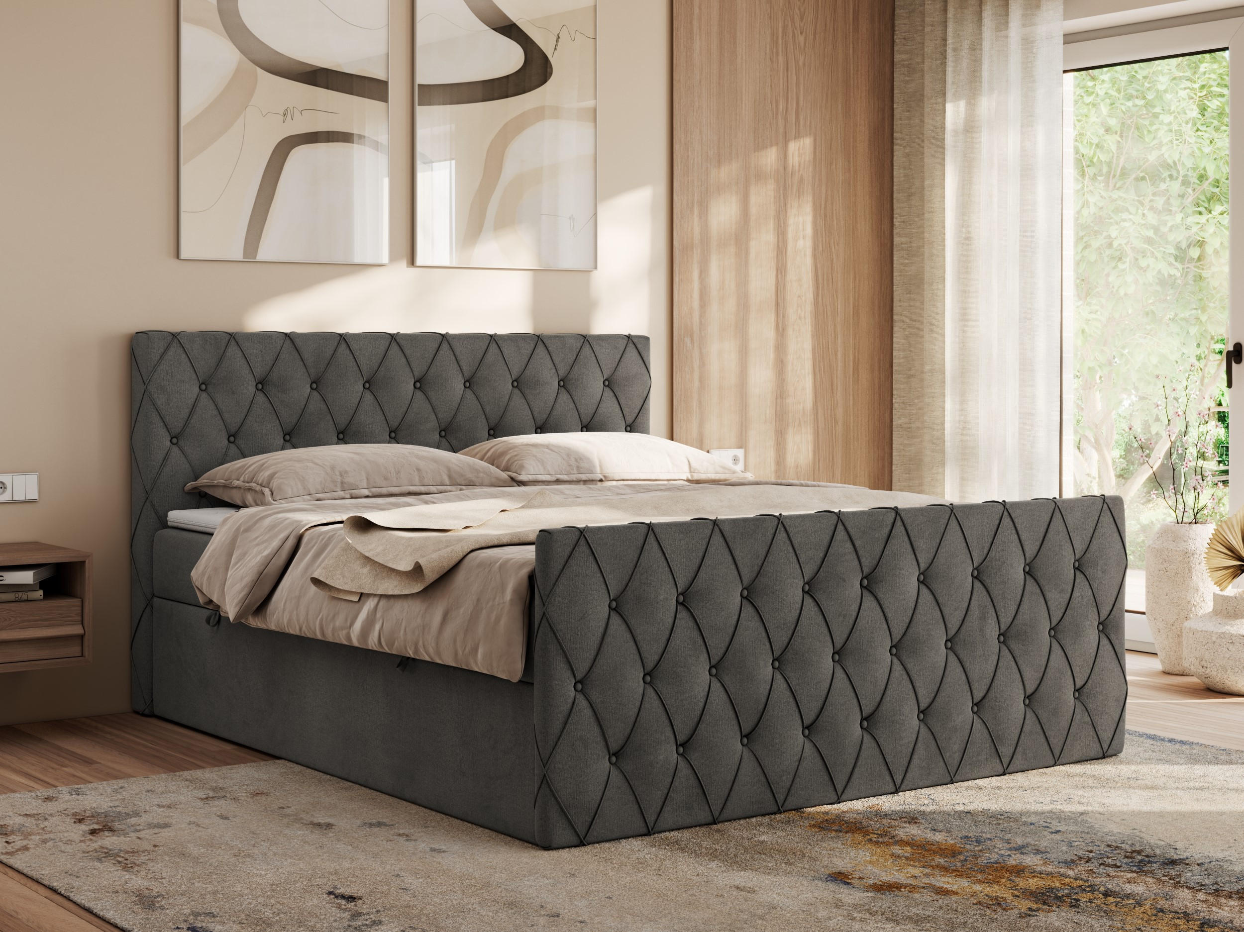 BOXBETT MIREN DUO 120/200 - Dunkelgrau Velvet - H3 - Dunkelgrau, Holz/Textil (120/200cm) - MKS