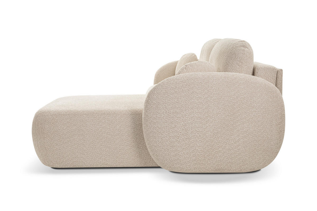 ECKSOFA AMICO R-S Beige Boucle-Stoff mit Schlaffunktion - Beige, Holz (248/174cm) - MASSENO