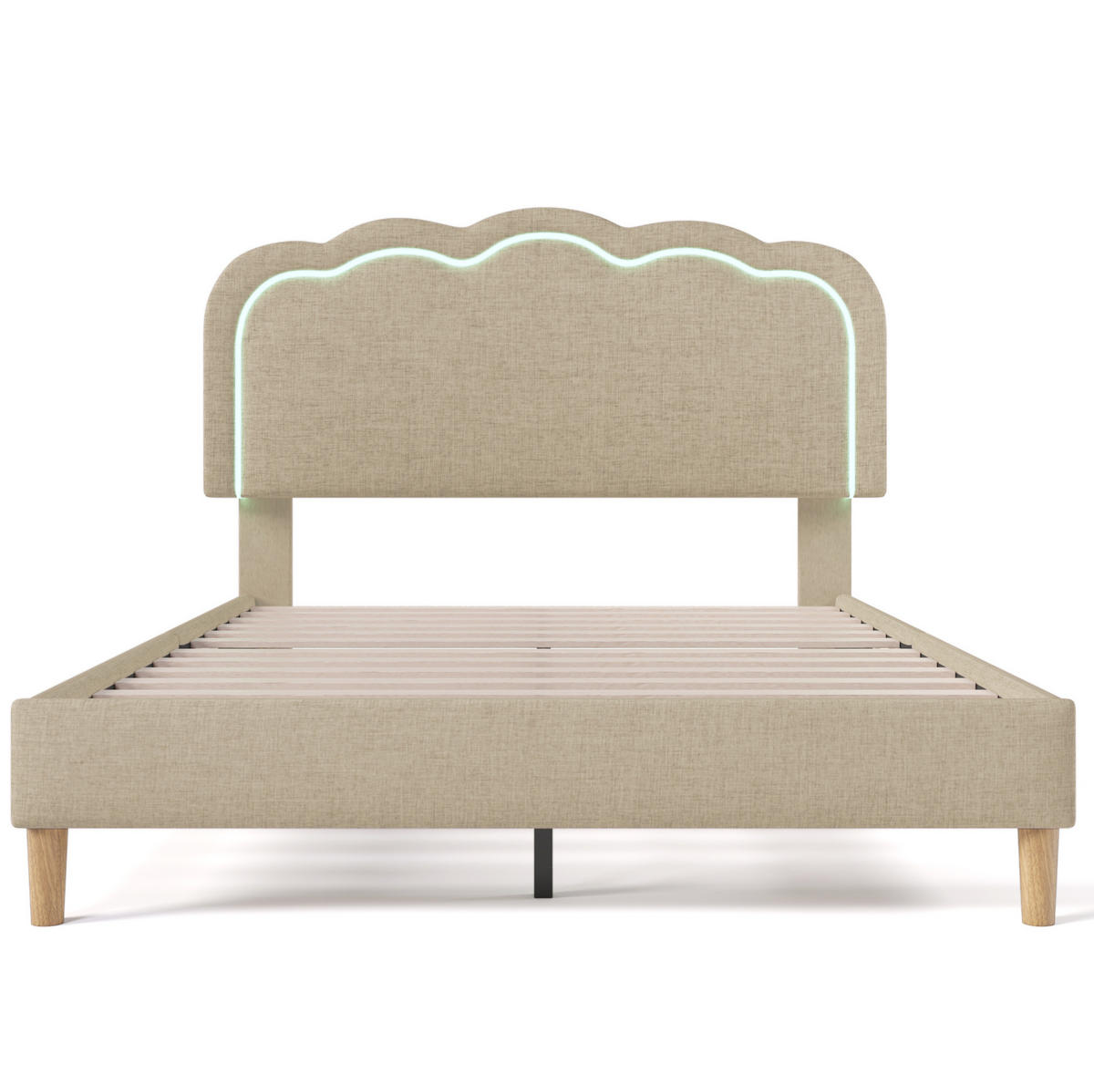 POLSTERBETT aus Leinenmaterial 140x200 cm Beige mit LED-Beleuchtung und verstellbarem Kopfteil - Beige, Textil (140/200cm) - IVMEU