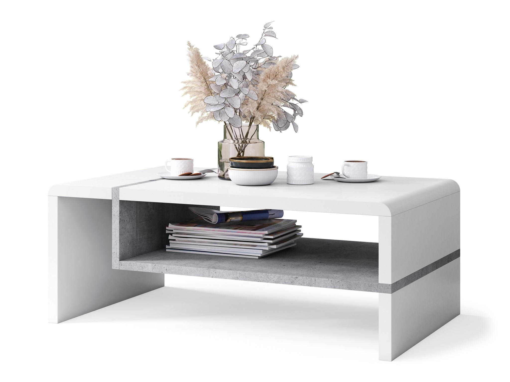 designimpex Couchtisch Weiß, Hellgrau 100x40x60 cm