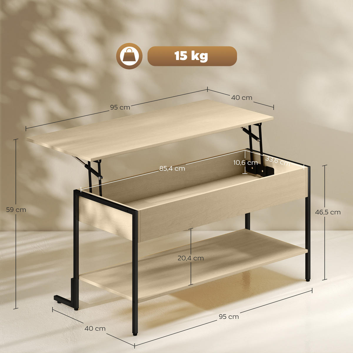 COUCHTISCH Beige 1 Stück - Beige, Kunststoff (95/40/59cm) - GiPP