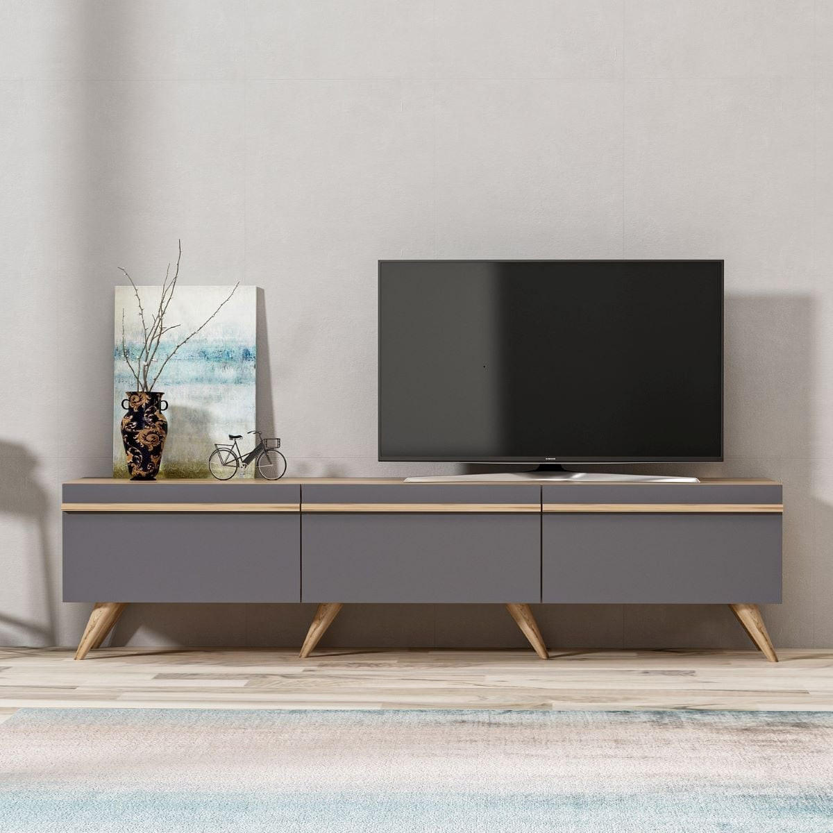 TV-MÖBEL 3 Türen Anthrazitgrau L180 cm - Amsterdam - Anthrazit, Holzwerkstoff (35/42/180cm) - Calicosy