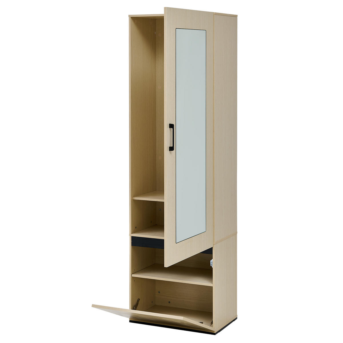 GARDEROBENSCHRANK Spiegel Kleiderstange Schmal Flurschrank - Naturfarben, Holzwerkstoff (54/179.5/34.5cm) - FLIEKS