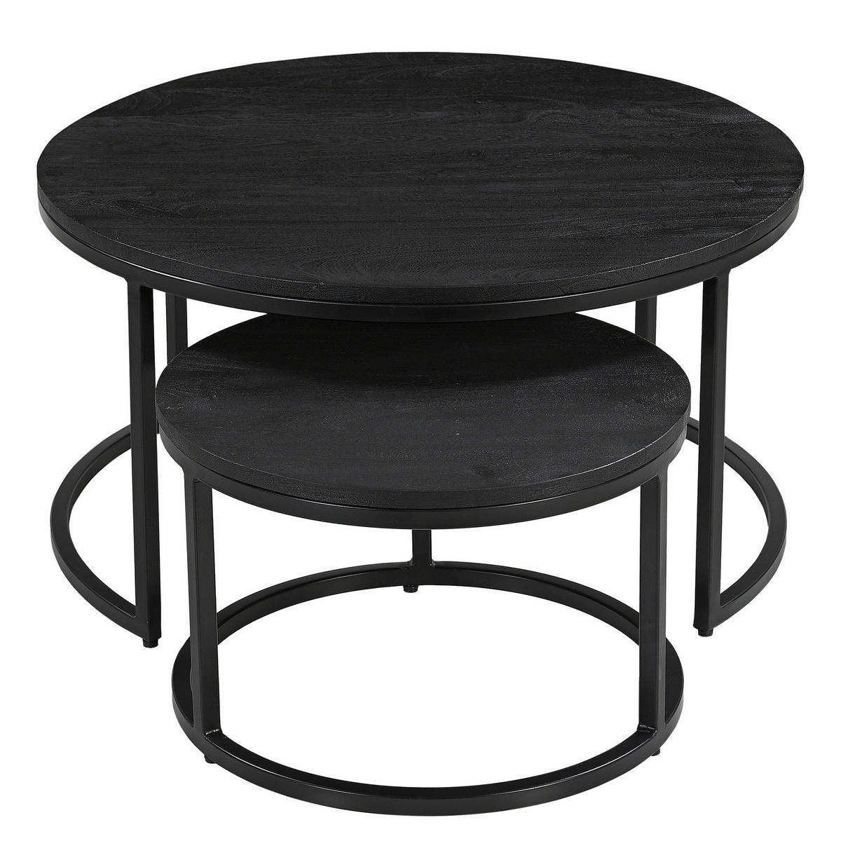 COUCHTISCH-SET - 2-teilig - Schwarz/Akaziefarben, Holz (80/80/42cm) - home24