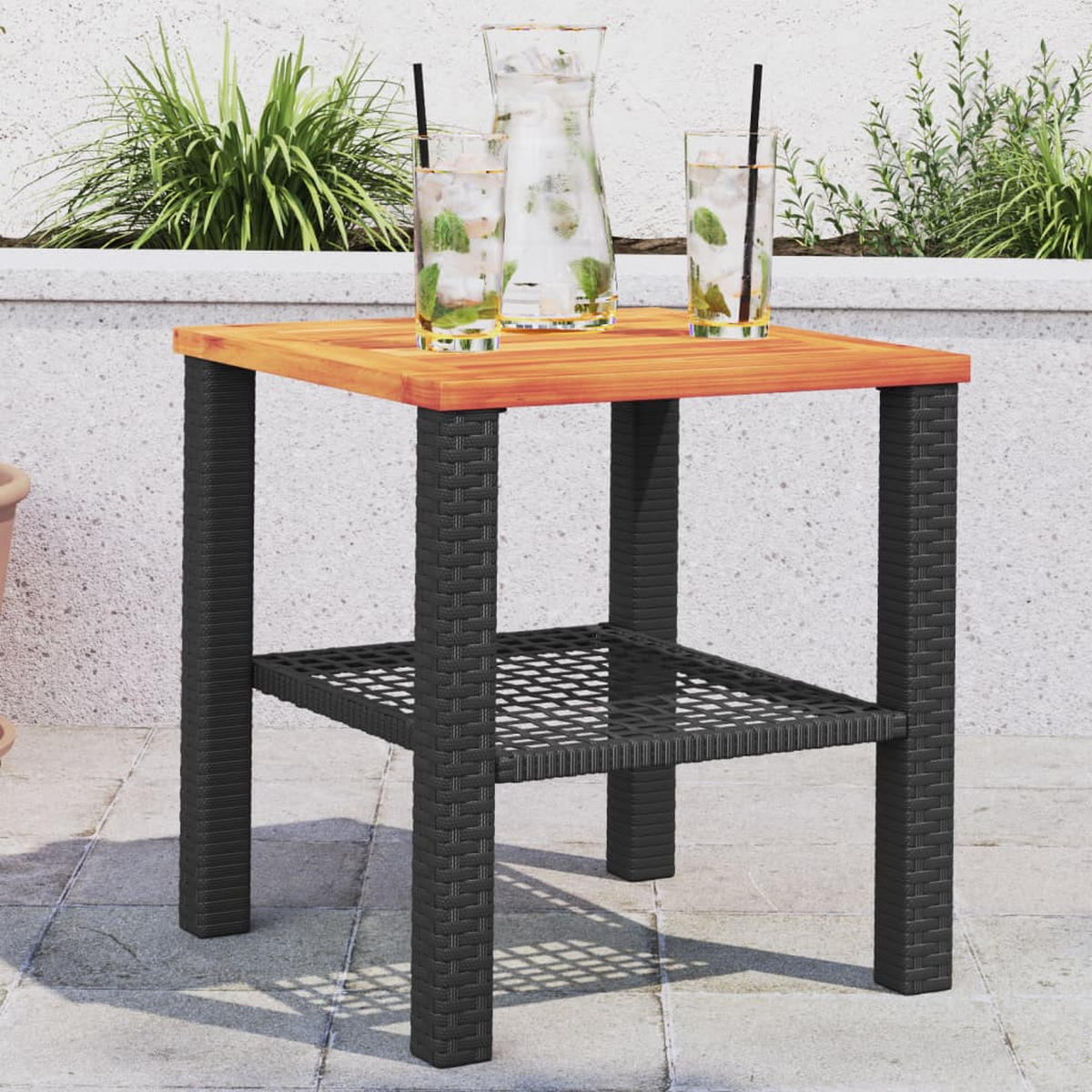 GARTENTISCH Schwarz 40/40/42 Cm Poly Rattan Akazienholz - Schwarz, Kunststoff (40/40/42cm) - vidaXL