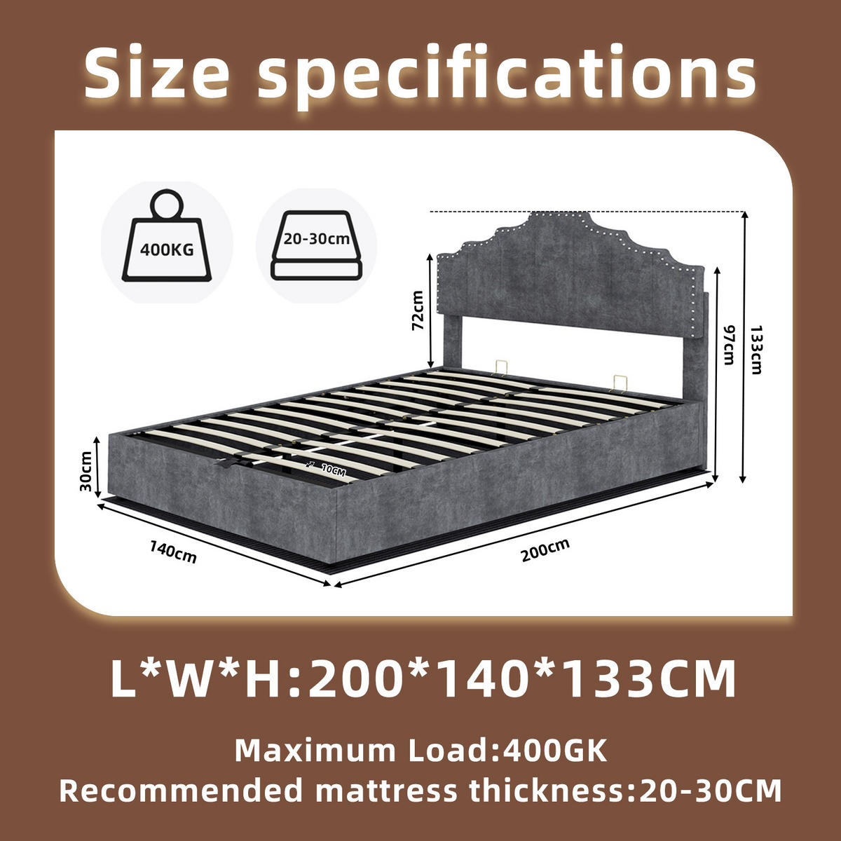 BETTRAHMEN 140/200 cm, Grau, Velours, ohne Kopfteil - Grau, Holz (140/200cm) - SHOPENTRA