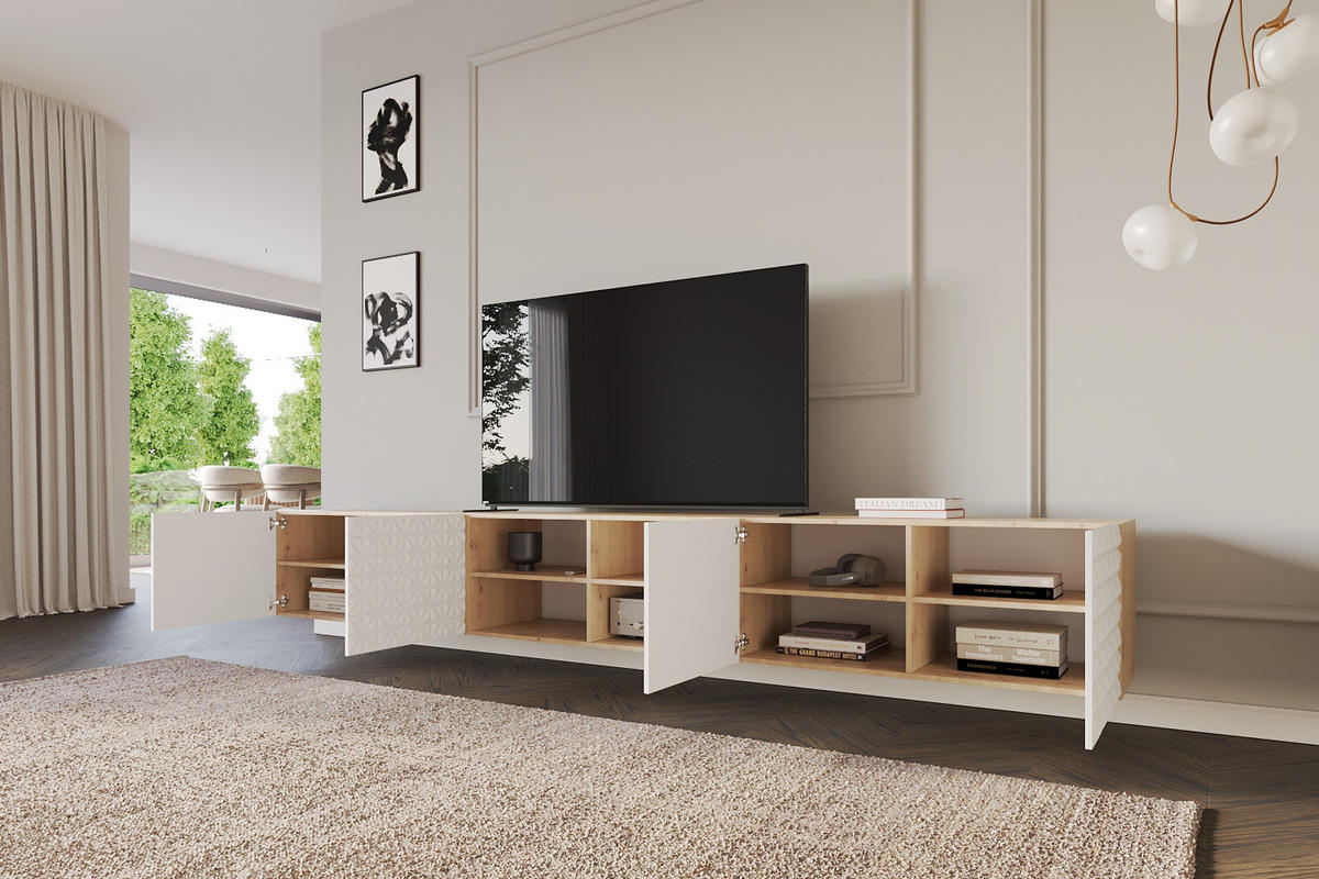 LOWBOARD VIRA-W 3x100x40x41 cm - Artisan / Weiß - Weiß, Holzwerkstoff (300/40/41cm) - ALTDECOR