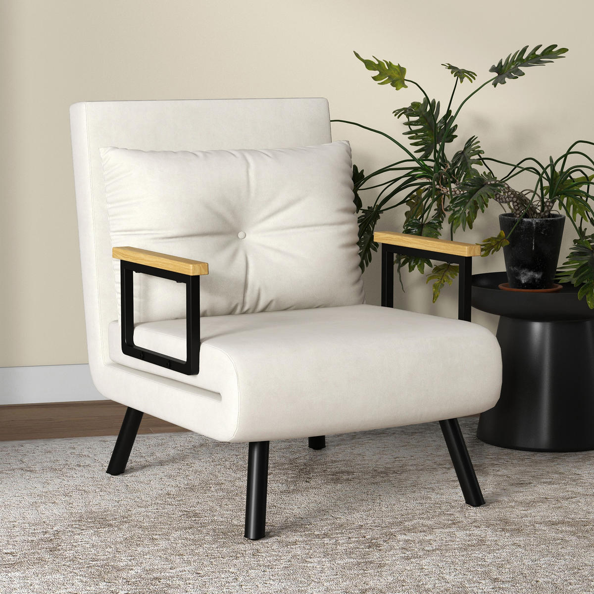 SCHLAFSESSEL DE-08258 mit Knopfheftung Cremeweiß - Creme, Metall (63/81/73cm) - ComfortXL