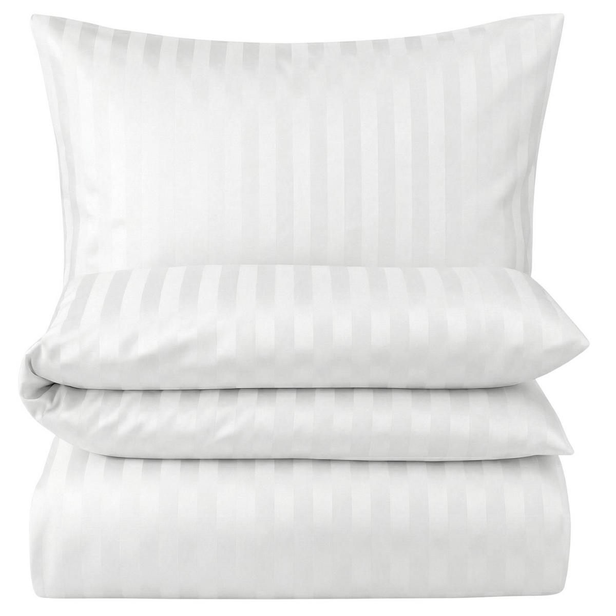 BETTWÄSCHE Damast 155x220 Weiß gestreift Bettbezug - Made in Germany - Weiß, Textil (155/220cm) - Carpe Sonno
