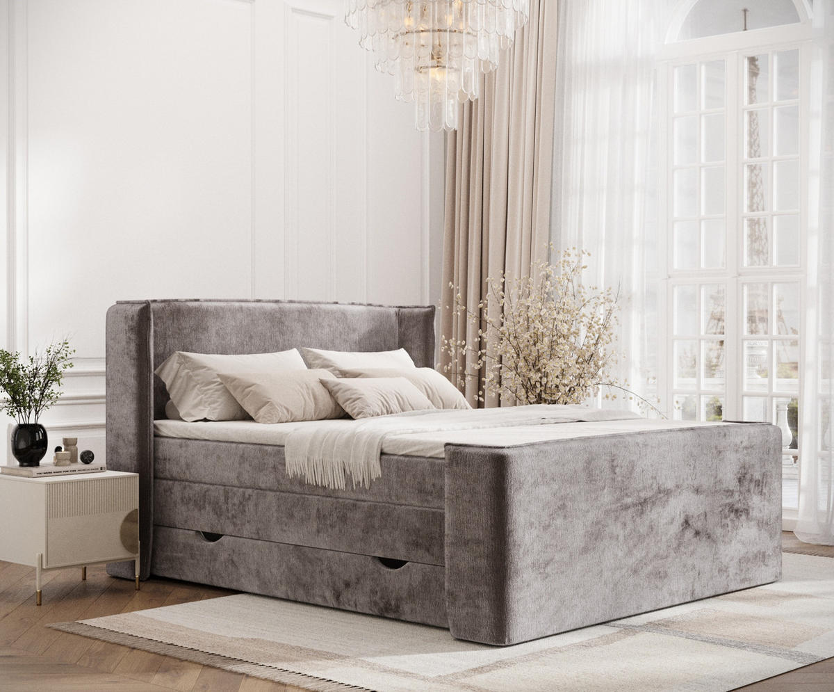 BOXSPRINGBETT Freeland Beige 140/200 cm mit Matratze und Topper - Beige/Schwarz, Holz/Holzwerkstoff (140/200cm) - Maison de Reve