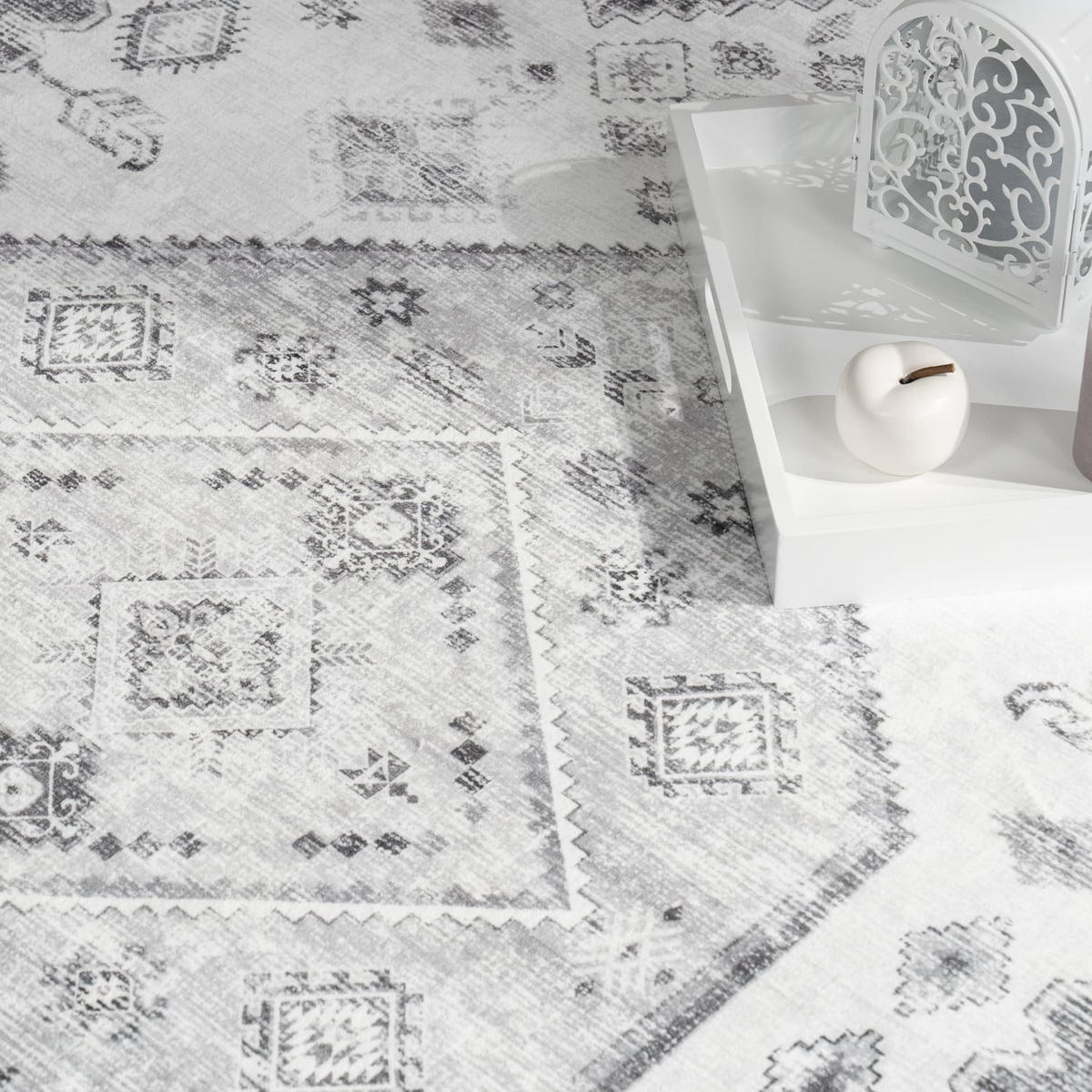 KURZFLORTEPPICH Waschbar, im Vintage-Stil, aus Polyester, Grau, 120 x 160 cm - Grau, Textil (160/120cm) - KADIMA DESIGN