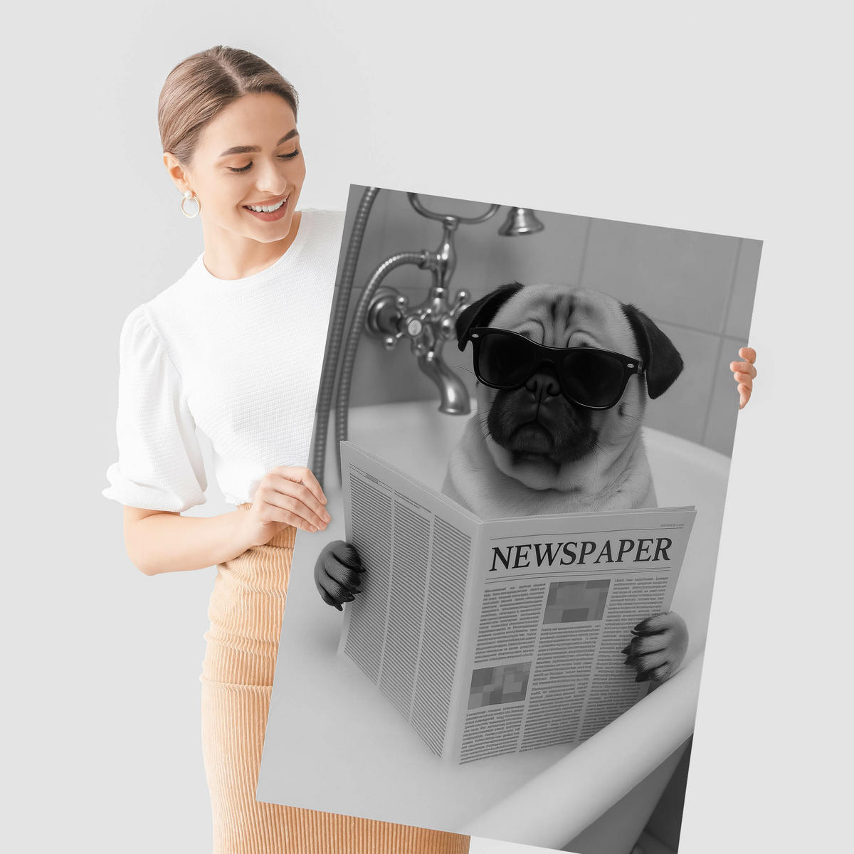 POSTER Badezimmer WC Mops Badewanne Zeitung Abstraktion 30x40cm - Schwarz/Weiß, Papier (30/40/1cm) - Muralo