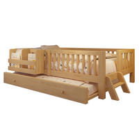 KINDERBETT 90/200 cm in Natur mit Ausziehbett und Regal Massivholz Skandi-Design - Naturfarben, Holzwerkstoff (90/200cm) - STILVORA