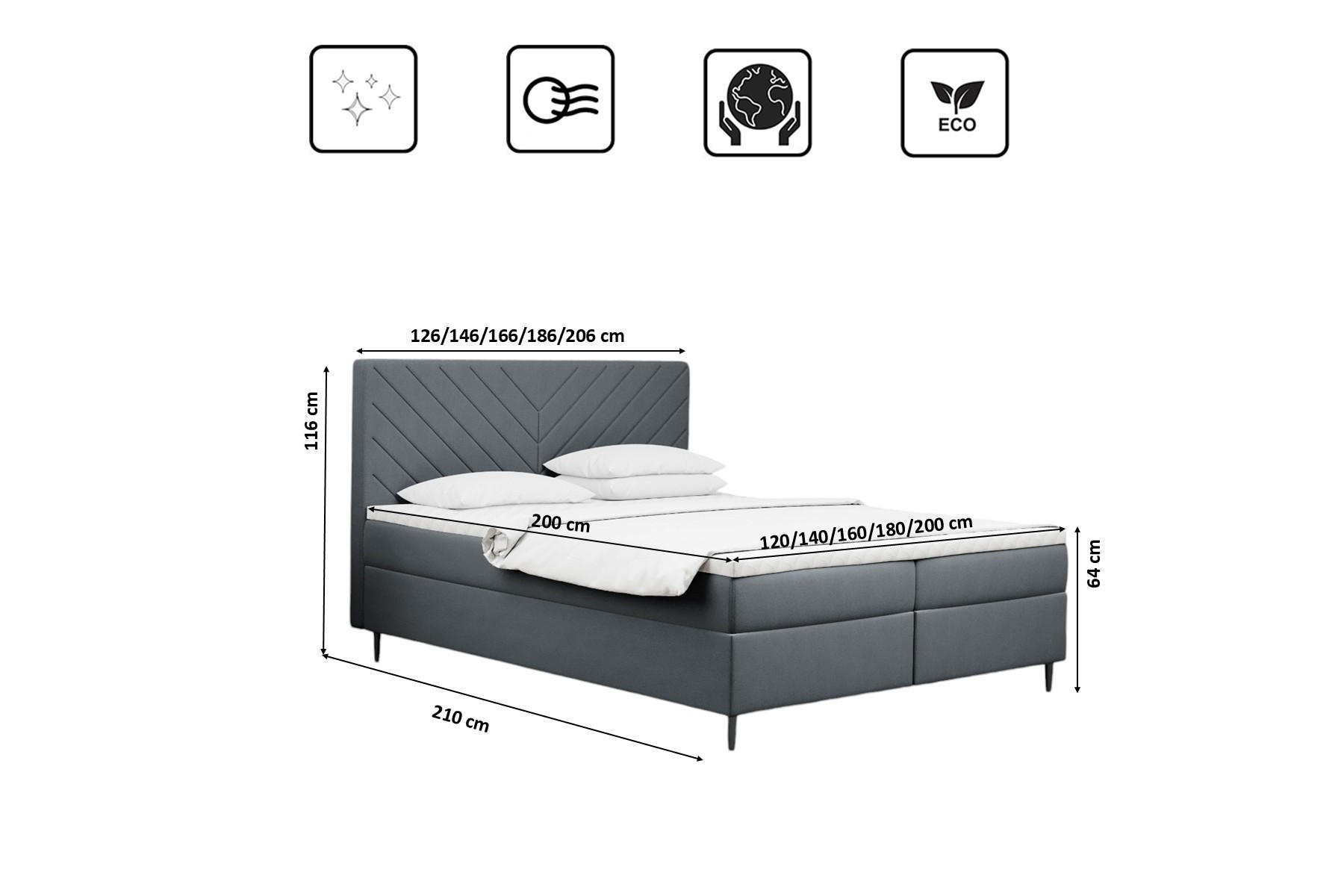 Thumbnail - Kaiser Möbel Boxbett, Grau, Textil, H2, Höhe ca. 20 cm, einzeln stellbar,Rechteckig, eckig, 140x200 cm, Schlafzimmer, Be...