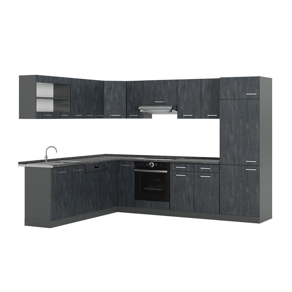 KOTNA KUHINJA R-Line, Črni beton/Antracit, 287 x 227 cm DP Antracit - črna/antracit, leseni material (287/206.8/60cm) - Vicco