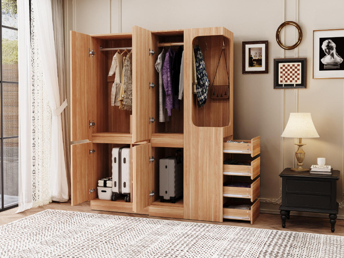 KLEIDERSCHRANK 140/170/40 cm Weiß aus Kiefernholz mit Schubladen - Nussbaumfarben, Holzwerkstoff (40/170/140cm) - OKMYHOME
