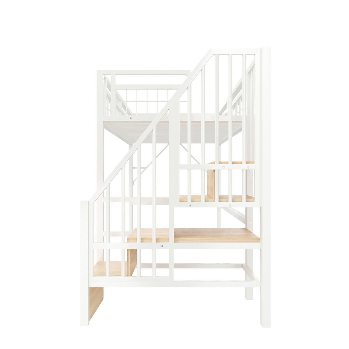 HOCHBETT 90/200 cm DE-04549, mit LED und Stauraum-Treppe in Weiß - Weiß, Metall (90/200cm) - ComfortXL