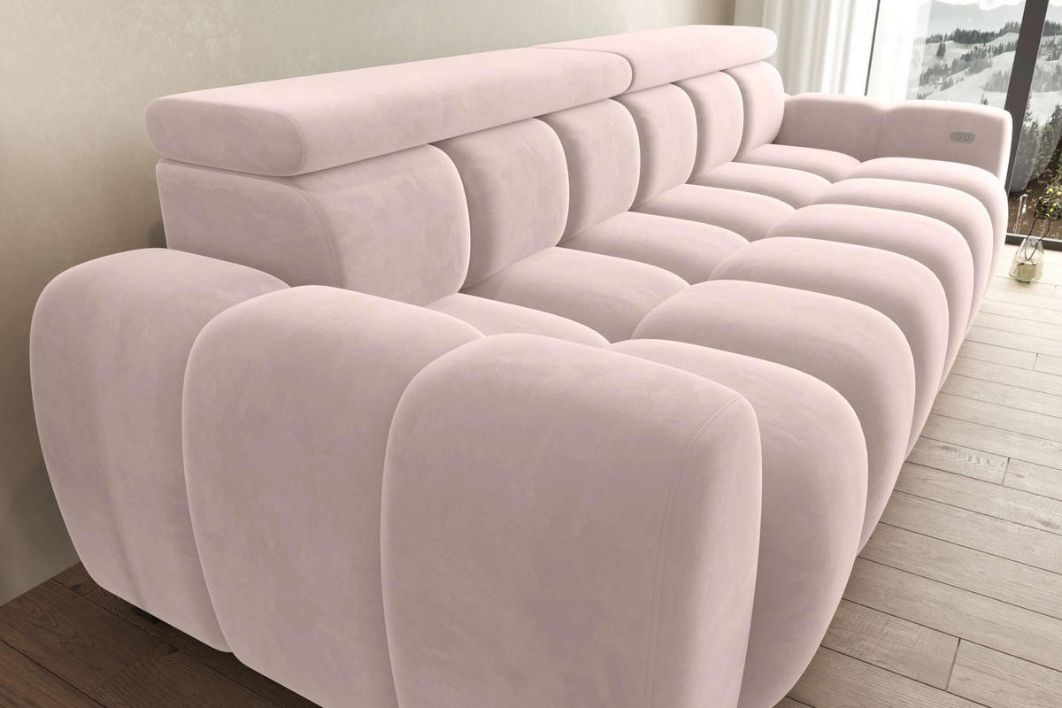 BIGSOFA ALESSIO Velours Beige mit elektrischer Sitztiefenverstellung - Beige, Kunststoff/Textil (248/77/108cm) - 99rooms
