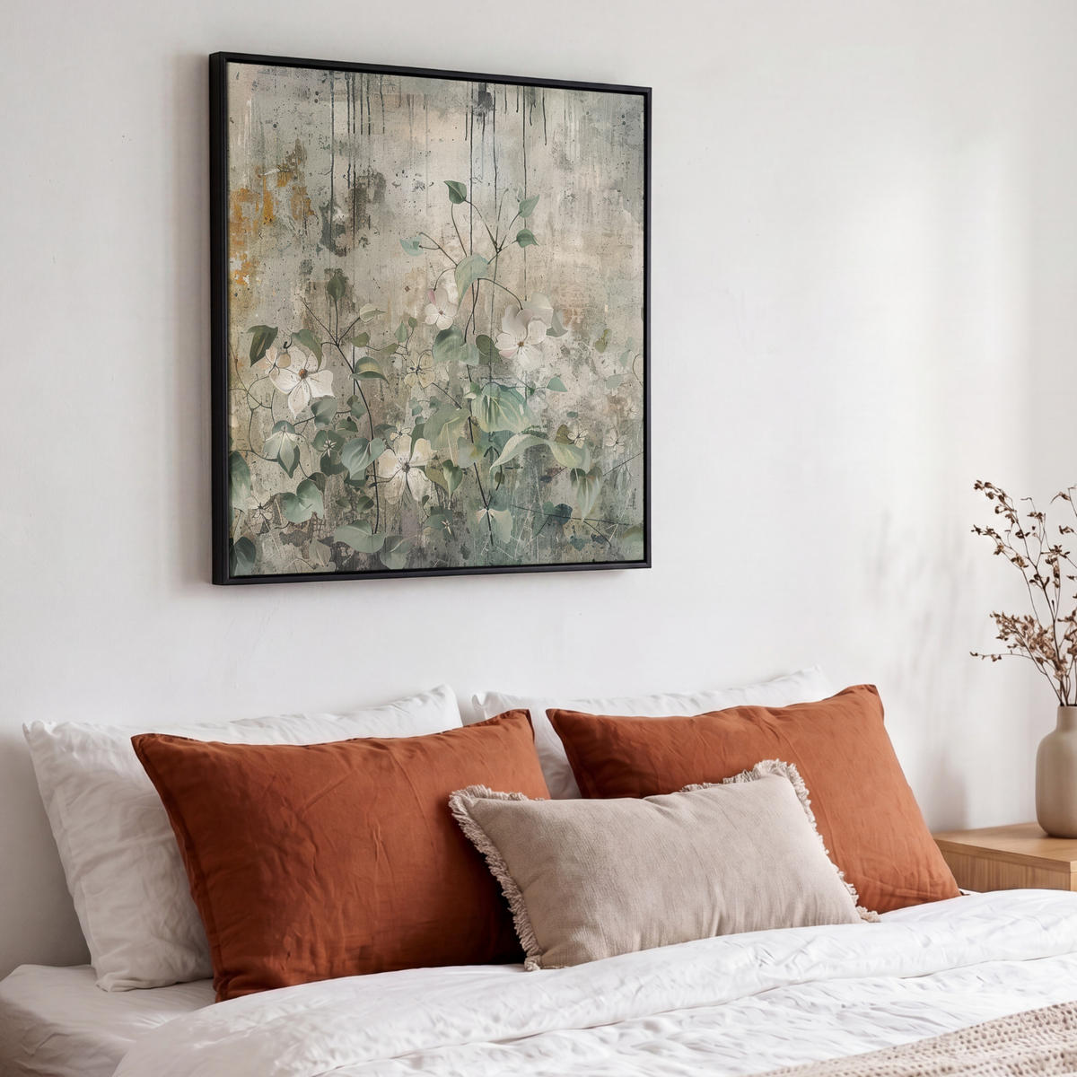 LEINWAND Bilder mit Rahmen - Blumen - Blätter - Abstrakt - Modern - 50x50 - Grau, Textil (50/50cm) - MuchoWow