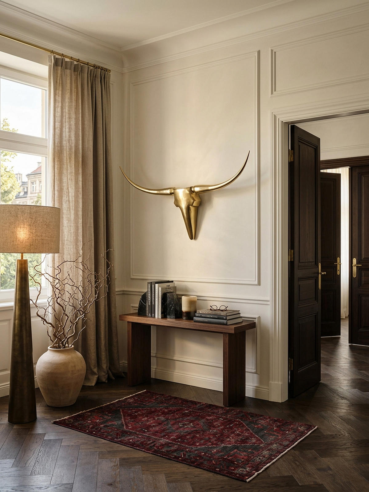 WANDDEKO Bull Geweih aus Aluminium 125 cm Breite, Gold 125x10x60 cm - Goldfarben, Metall (125/60/10cm) - KADIMA DESIGN