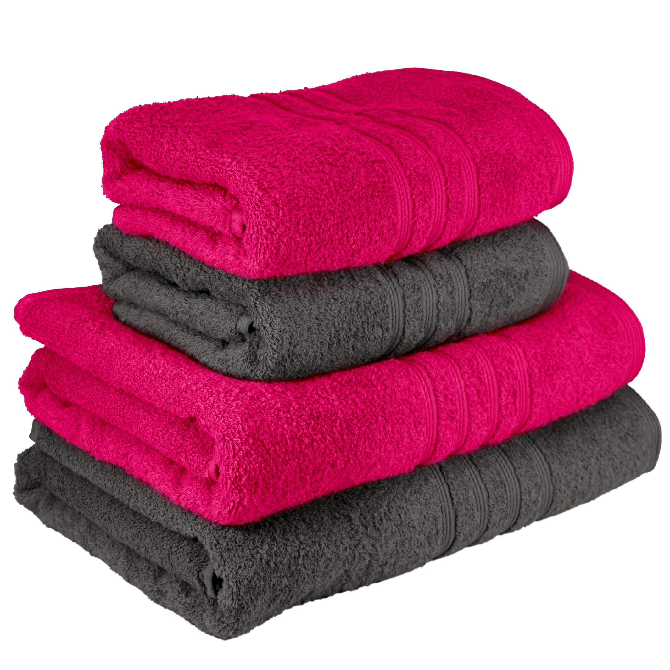 HANDTUCH Set London 4-teilig, 2x Handtuch 50x100 + 2x Duschtuch 70x140 Rot - Anthrazit - Anthrazit/Rot, Textil (70/140cm) - Lashuma