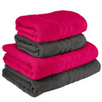 HANDTUCH Set London 4-teilig, 2x Handtuch 50x100 + 2x Duschtuch 70x140 Rot - Anthrazit - Anthrazit/Rot, Textil (70/140cm) - Lashuma