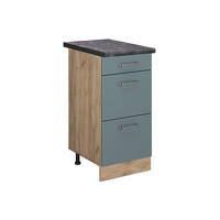 KÜCHENUNTERSCHRANK R-Line Blau-Grau 40 cm mit Schubladen, AP Anthrazit - Honigeiche/Eiche Wotan, Holzwerkstoff (40/81.6/60cm) - Vicco