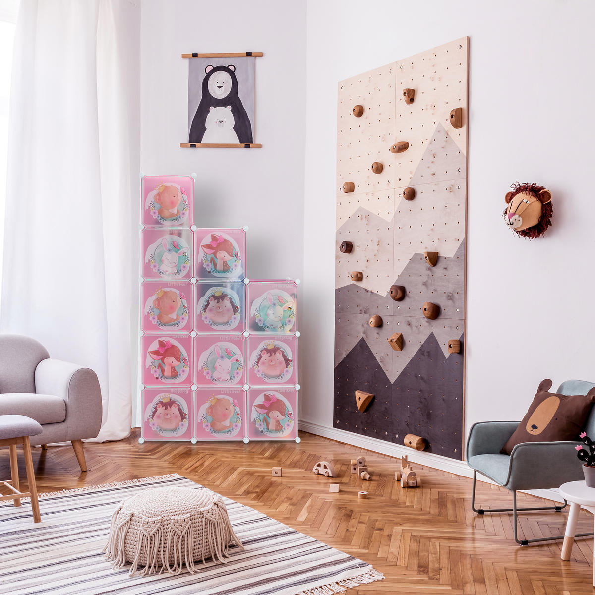 KINDERSTECKREGAL - Rosa, Kunststoff/Metall (110/145/37cm) - Relaxdays