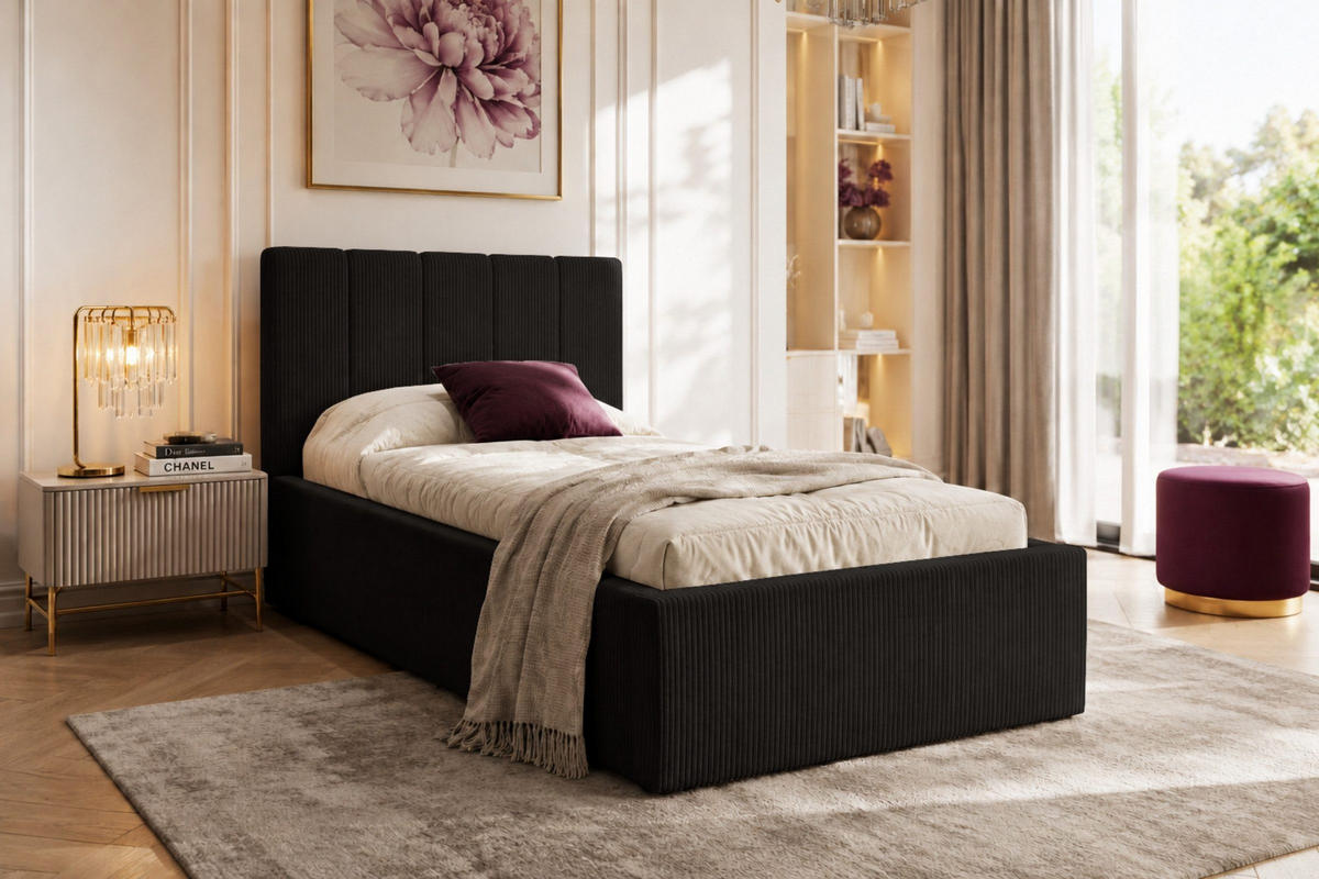 POLSTERBETT BELLA 140/200 cm in Cord Schwarz - Schwarz, Holz/Holzwerkstoff (140/200cm) - Deine Möbel 24