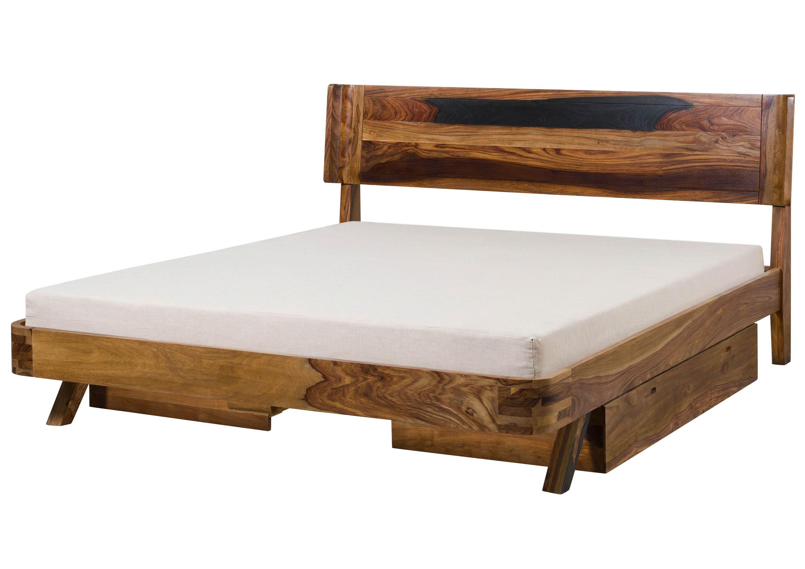 BETT mit Schublade Massivholz Sheesham 180 x 200 x 98 dunkelbraun MAILAND #245 - Dunkelbraun, Holz (180/200cm) - Massivmoebel24