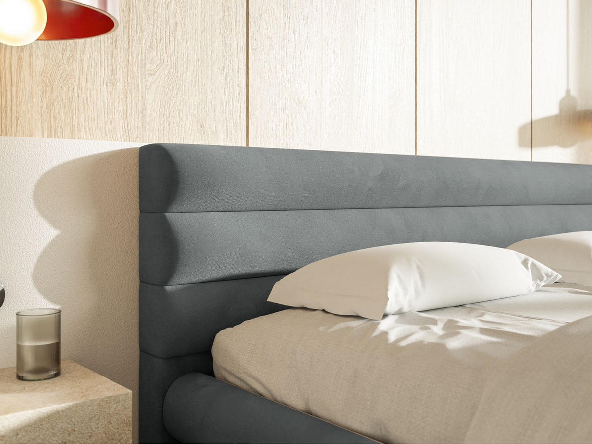 POLSTERBETT Alegre Grau Samt 160x200 cm - Schwarz/Grau, Kunststoff/Textil (160/200cm) - Selsey