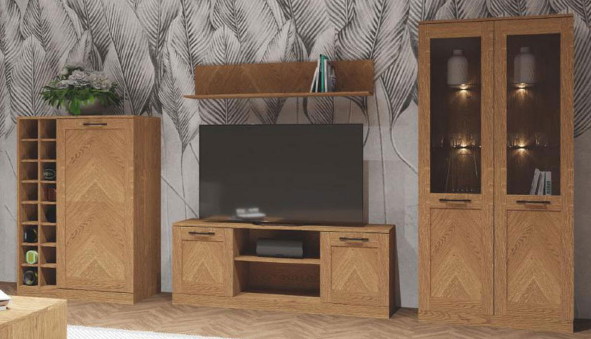 WOHNWAND COZY Eiche Rustikal 4-teilig - Eichefarben/Braun, Holz/Metall (355/200/50cm) - Feldmann-Wohnen