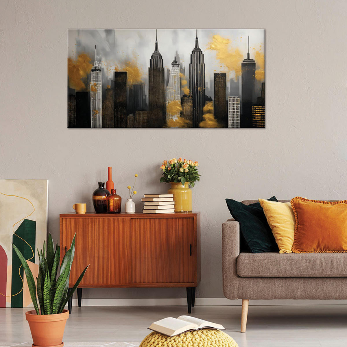 LEINWANDBILD Wolkenkratzer-Gebäude-Architektur - Grau, Textil (80/40cm) - Feeby