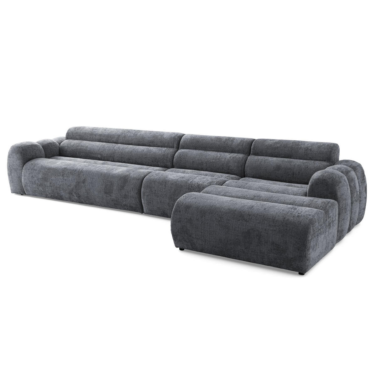 5-SITZER modulares Ecksofa VEER SET 2 Rechts, 175x379 cm, Chenille Webstoff Dunkelgrau - Dunkelgrau/Schwarz, Holz/Kunststoff (175/379cm) - Muffo