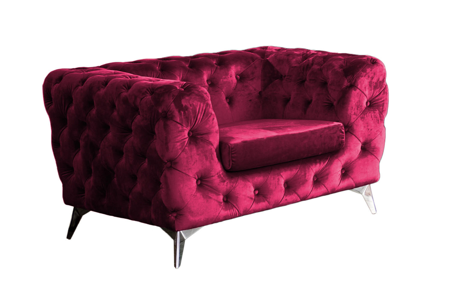 CHESTERFIELD-SESSEL NARLA Rot Velvet - Silberfarben/Rot, Textil/Metall (120/71/87cm) - KAWOLA