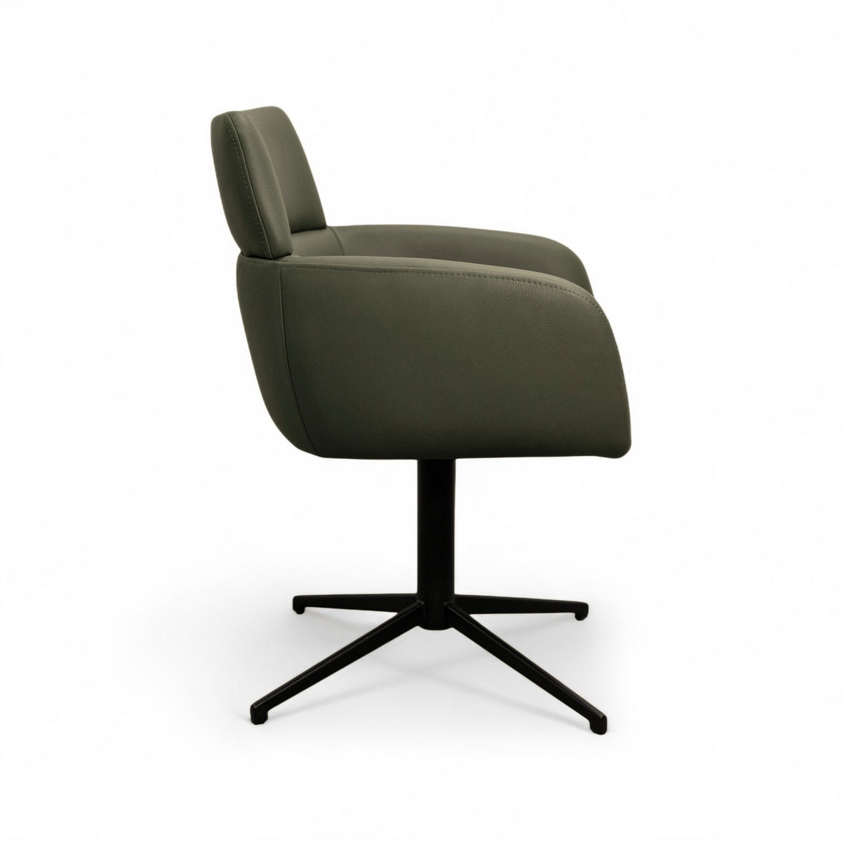 STUHL-SET 2 Stück in Echtleder Olivgrün - Schwarz/Grün, Leder/Metall (58/83/58cm) - Furnhouse
